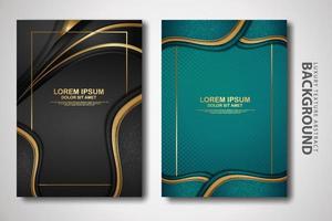 Vector two set of cover design template with luxury and elegant wave, circle and overlap layers background with glitters effect. Realistic textured on background