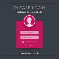 Login window template, log in page design vector