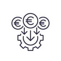 reducción de costos, icono de línea de reducción con euro vector