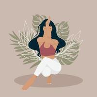 Amazing girl pose in yoga. Practicing yoga. Young and happy woman meditating. vector