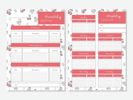 Personal monthly and weekly budget planner in A4 format with cherry. Finances, income and expenses. Ready for printing. vector