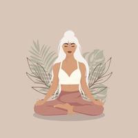 Amazing girl in lotus pose in yoga. Practicing yoga. Young and happy woman meditating. vector
