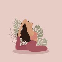 Beautiful girl in pose in yoga. Practicing yoga. Young and happy woman meditating. vector