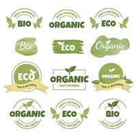 Set of eco, bio, organic, natural products. Natural product. Collection of emblems, badges, labels, packaging. Vector illustration.
