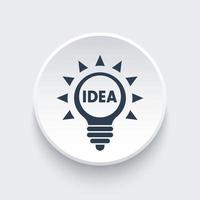 Idea icon on round 3d shape, vector illustration