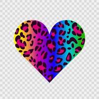 corazón de leopardo brillante. colores del arcoiris. símbolo de amor. para el diseño de blog, banner, afiche, moda, tarjeta. fondo transparente vector