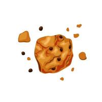 Bitten cookies with chocolate chips . Delicious homemade cakes. Vector cartoon background.