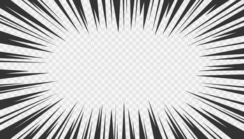 Comic book motion effect. Manga action frame lines. Black rays. Bomb explosion or high speed mockup. Vector cartoon illustration