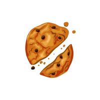 Bitten cookies with chocolate chips. Delicious homemade cakes. Vector cartoon background.
