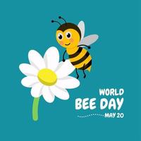 Vector illustration, bee pollinating on a flower, as a banner or template, world bee day.