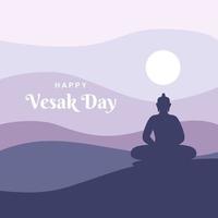silueta de un buda de meditación en una colina con fondo de cielo y luna, diseño de estilo plano, como plantilla para el día de vesak y el día de buddha purnima. ilustración vectorial vector