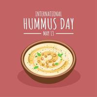 Top view of hummus, isolated on red background, as international hummus day template. vector illustration.