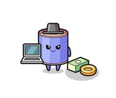 Mascot Illustration of cylinder piggy bank as a hacker vector