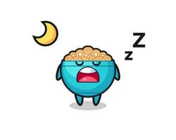 ilustración de personaje de tazón de cereal durmiendo en la noche vector