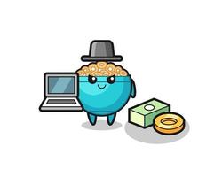 Mascot Illustration of cereal bowl as a hacker vector