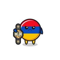 personaje de la mascota de la bandera de armenia como luchador mma con el cinturón de campeón vector