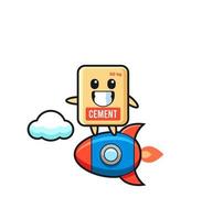 cement sack mascot character riding a rocket vector