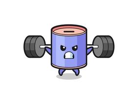 cylinder piggy bank mascot cartoon with a barbell vector