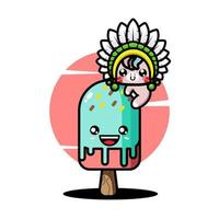 Cute indian chief unicorn hug ice cream cartoon vector