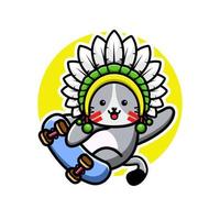 Cute indian chief playing skate board vector