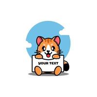 Cute cat holding a blank text board cartoon vector illustration