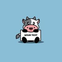 Cute cow holding a blank text board cartoon vector illustration