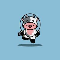 Cute cow play jump rope cartoon vector illustration