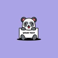 Cute panda holding a blank text board cartoon vector illustration