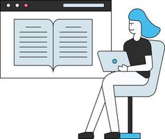 The girl is reading from the web page. vector