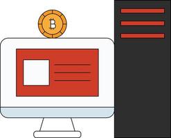 The bitcoin appears on the computer. vector