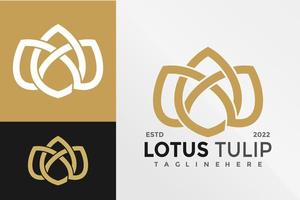 plantilla de ilustración de vector de diseño de logotipo de tulipán de loto dorado