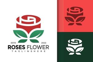 Red Rose Flower Logo Design Vector Template