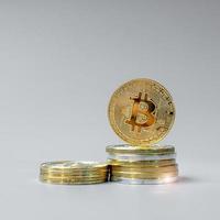 golden Bitcoin cryptocurrency coin stack, Crypto is Digital Money within the blockchain network, is exchanged using technology and online internet exchange. Financial concept photo