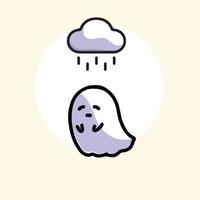 cute sad ghosts Isolated flat cartoon vector illustrations