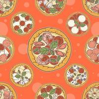 Pizza seamless pattern. Italian traditional cuisine. Red background vector