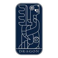 Dragón vikingo alado de fantasía. tarjeta medieval azul oscuro vector