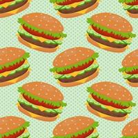 patrón transparente de vector con una hamburguesa. se puede usar para textiles, fondos de sitios web, portadas de libros, empaques, papel de regalo, libros de cocina, menús de restaurantes. ilustración de comida