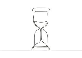 Hourglass with sand, one continuous line drawing. Timer, time, countdown or business deadline. Vector outline illustration