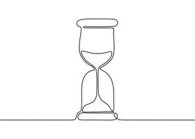 Hourglass with sand, one continuous line drawing. Timer, time, countdown or business deadline. Vector outline illustration