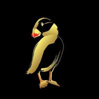 Puffin bird ,Golden brush stroke painting over black background vector