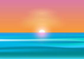 gráficos que dibujan la vista del paisaje del océano y la puesta de sol y el crepúsculo de la luz en la ilustración del vector de playa