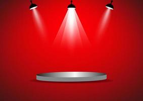 podium with spotlight for show with red wall background vector