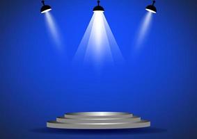 podium with spotlight for show with blue wall background vector