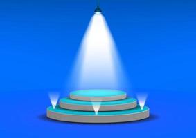 podium for show product with bright white light from spotlights blue background Vector illustration