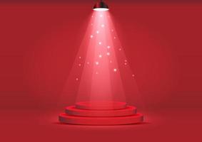 podium with spotlight for show with red wall background vector illustration