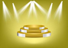 gold podium for show product or presentation with spotlight with gold background vector