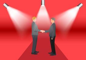 Drawing Graphics businessman shaking hands for successful negotiation for business with spotlight for show with red background vector