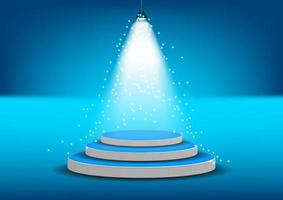 podium for show product with bright white light from spotlights blue background Vector illustration