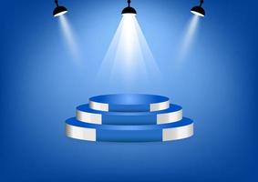 blue podium for show product or presentation with spotlight with blue color background vector