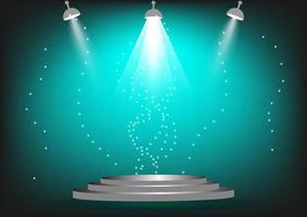 podium for show product or presentation with spotlight and sparkling green color background vector